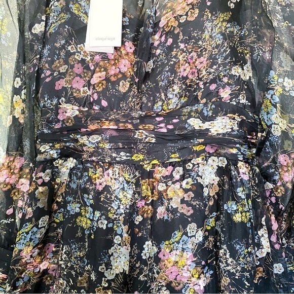 Cinq A Sept Dress Marianne Floral Silk Organza Tie Wedding Black Multi 0 NWT - Picture 11 of 12